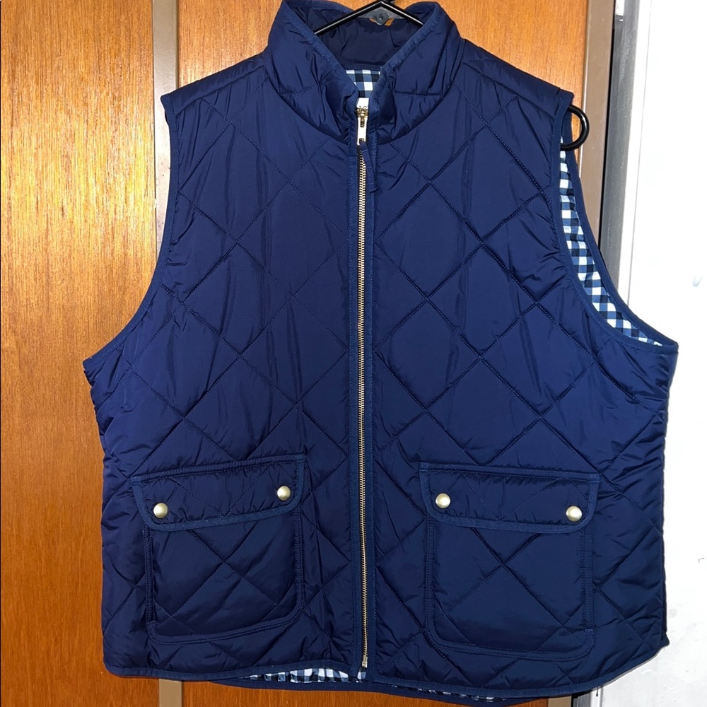 J.Crew Navy Quilted Vest with Gold Accents